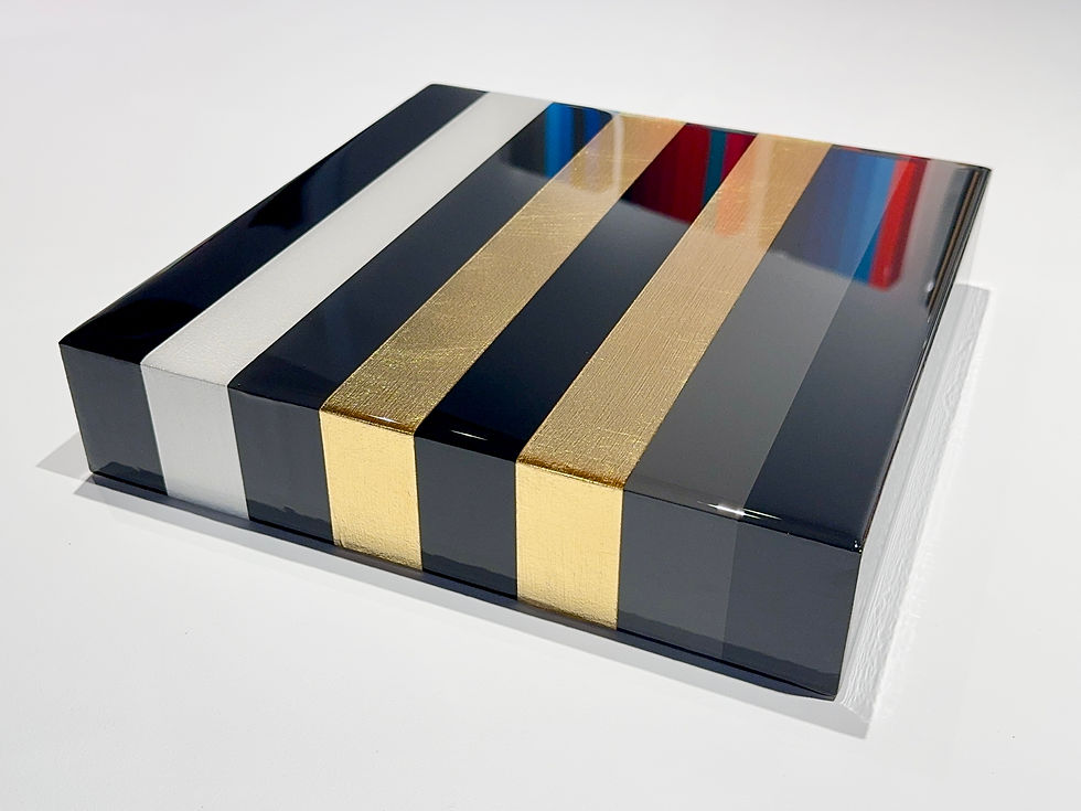 Thumbnail: Black with Gold Leaf - 12", gold leaf and black stripes, abstract painting by Jarrad Heaslip