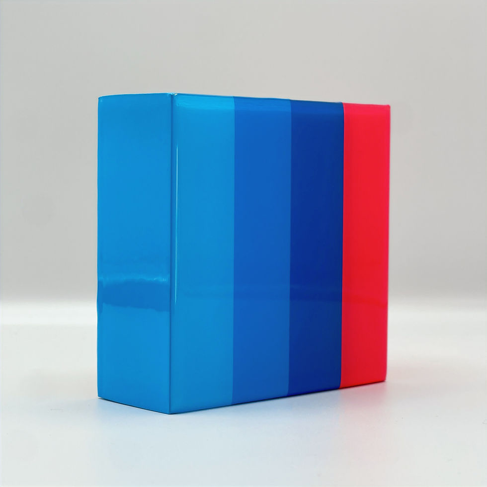 Thumbnail: Blue with Pink Miniature - 4", pink and blue striped abstract painting by Jarrad Heaslip
