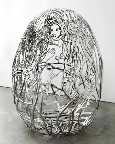 The Blue Bra Girls, 2011, cast and polished tainless steel, 72 x 62 x 54 in 182,9 x 157,5 x 137,2 cm