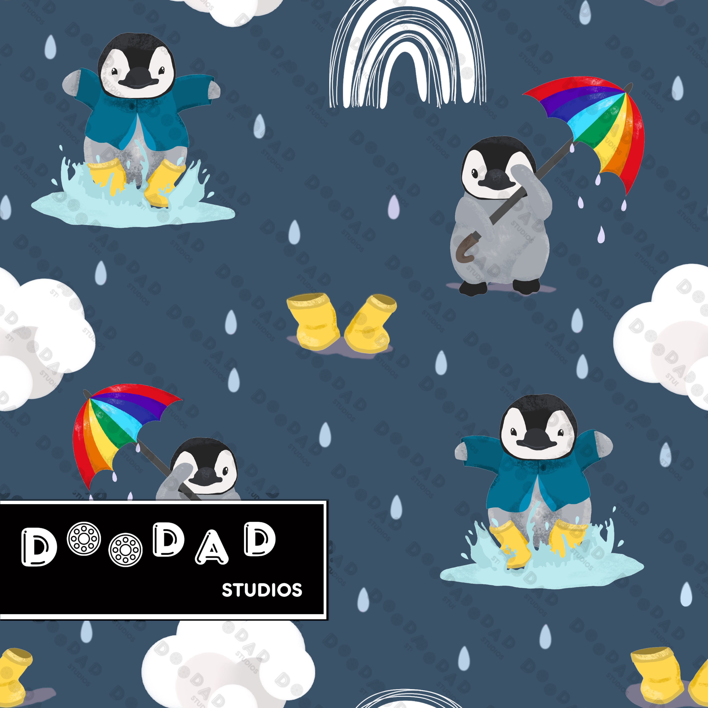 Navy Puddle Penguin™ | Digital Seamless Pattern | Instant Download