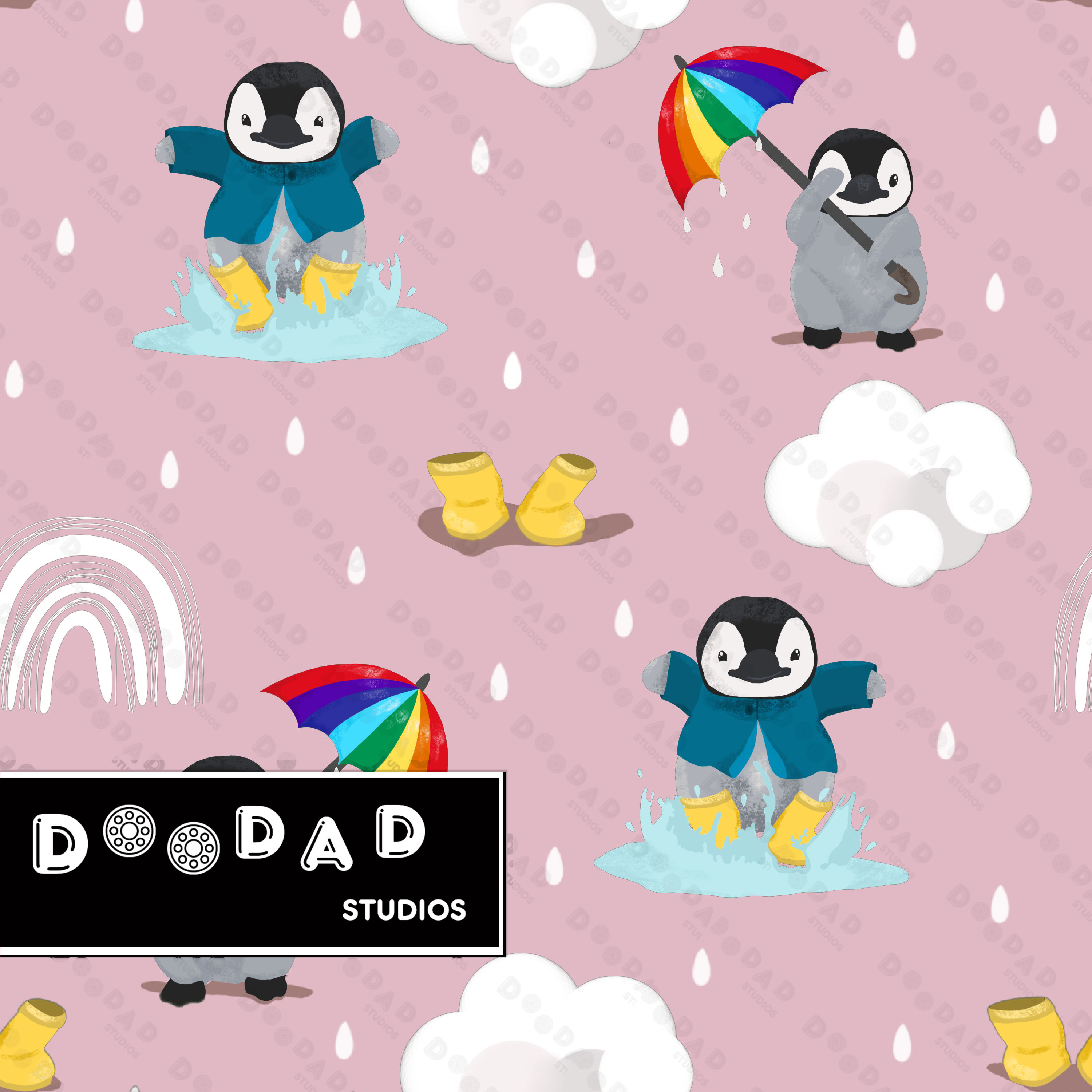 Pink Puddle Penguin™ | Digital Seamless Pattern | Instant Download