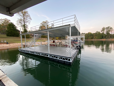 Elevated covered dock with stairs on Lake Lanier