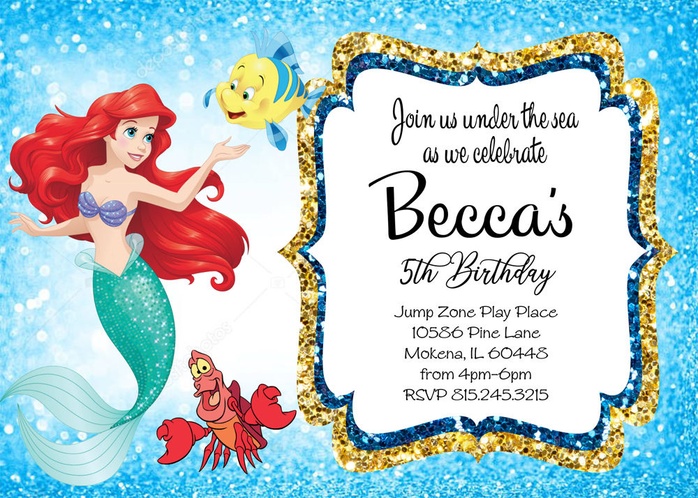 Little Mermaid Printable 5x7 Birthday Invitation