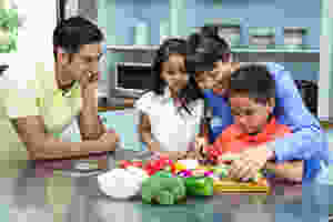 healthy family cooking with kids