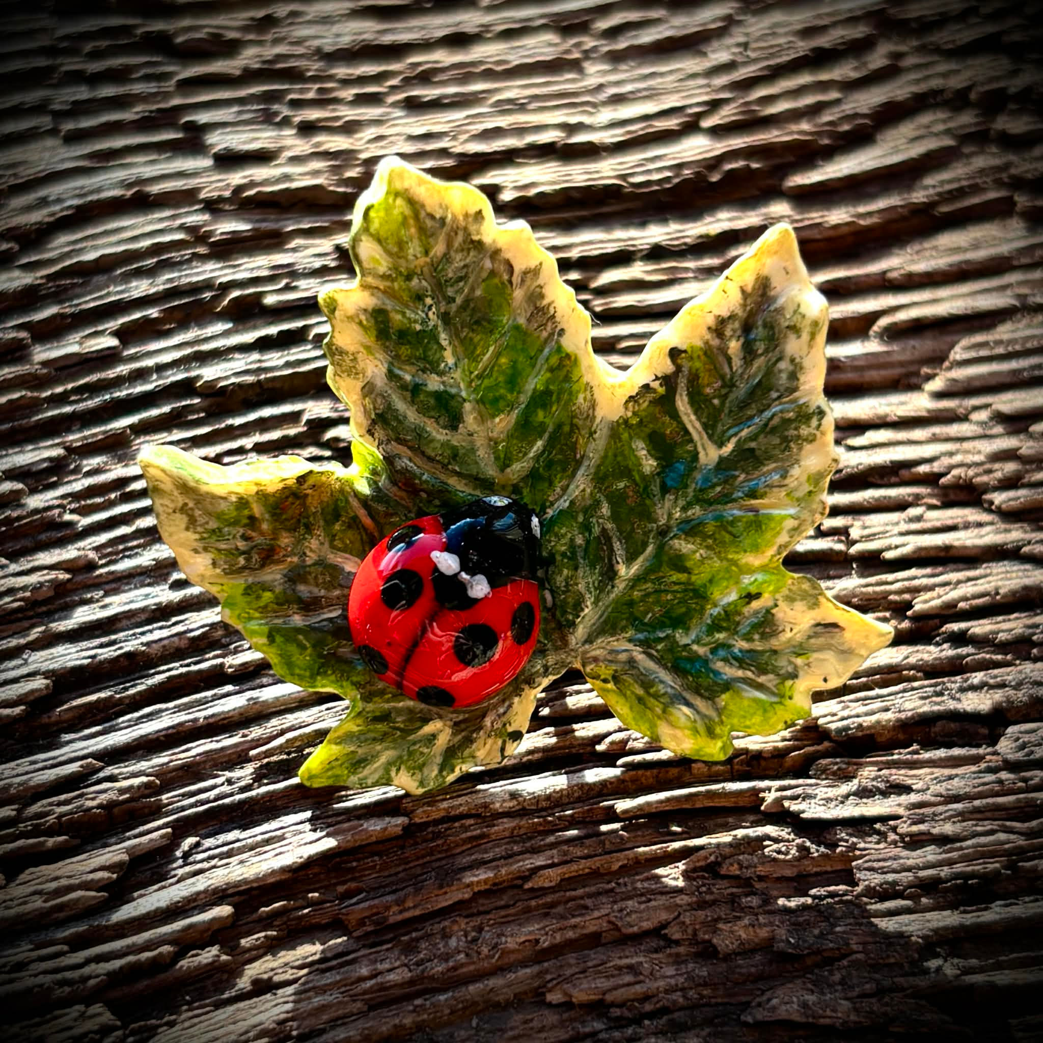 Faux ladybird brooch pin