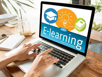 woman working on laptop with e-learning on screen