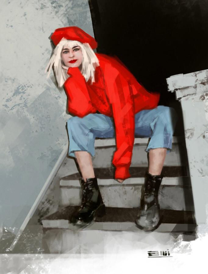 Sentada en la escalera