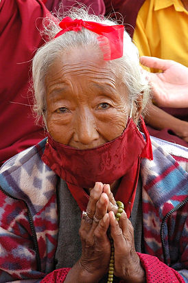 Elderly woman praying. Photo by Wonderlane