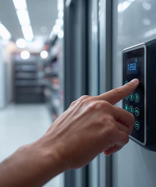 create an image of someone using a security access control panel inside a dispensary.jpg