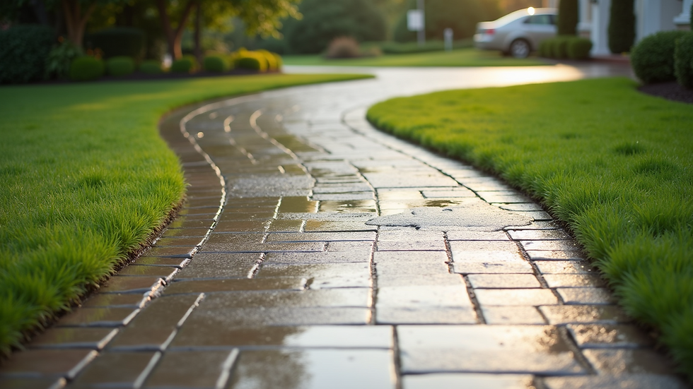 High angle view of a clean driveway and walkway after pressure washing