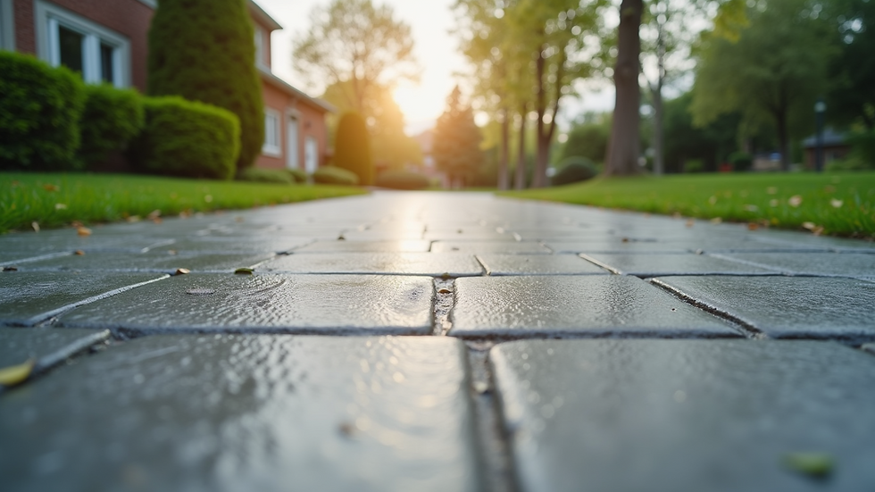 Eye-level view of a clean driveway after exterior cleaning