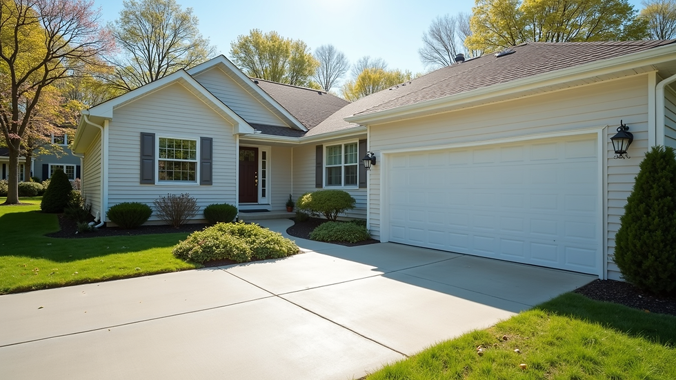 Eye-level view of a freshly power-washed home exterior with clean siding and driveway