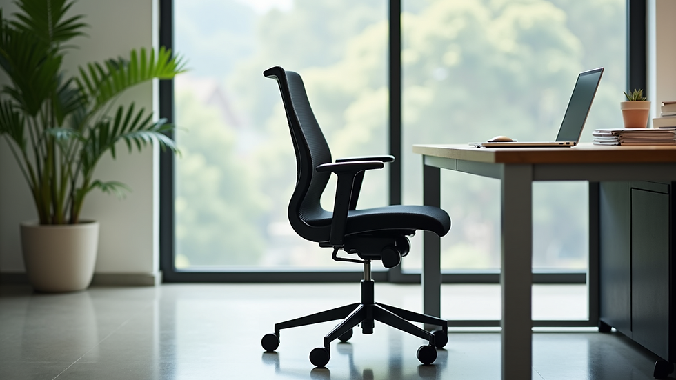 Eye-level view of an ergonomic chair designed for healthy posture