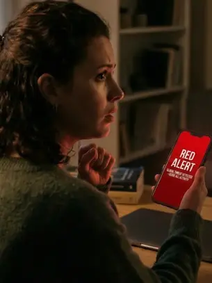 A close up of a person holding a smartphone with news notifications that contribute to war related anxiety and stress.