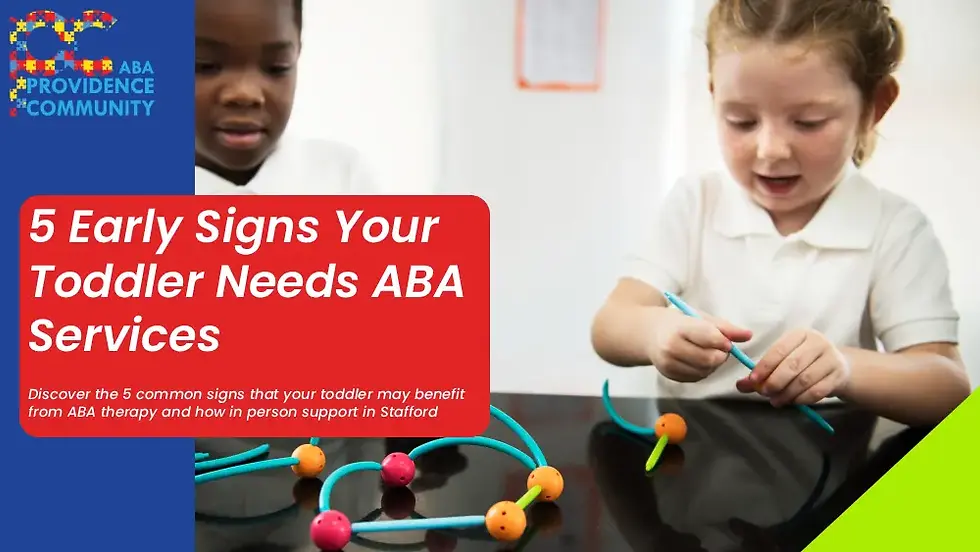 Child playing with colorful beads at a table; text reads “5 Early Signs Your Toddler Needs ABA Services.” Bright, educational setting.