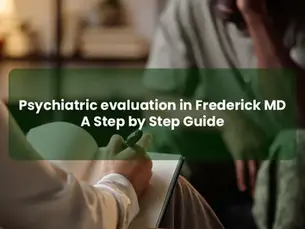 A therapist takes notes during a psychiatric evaluation session, providing a comprehensive step-by-step guide in Frederick, MD.