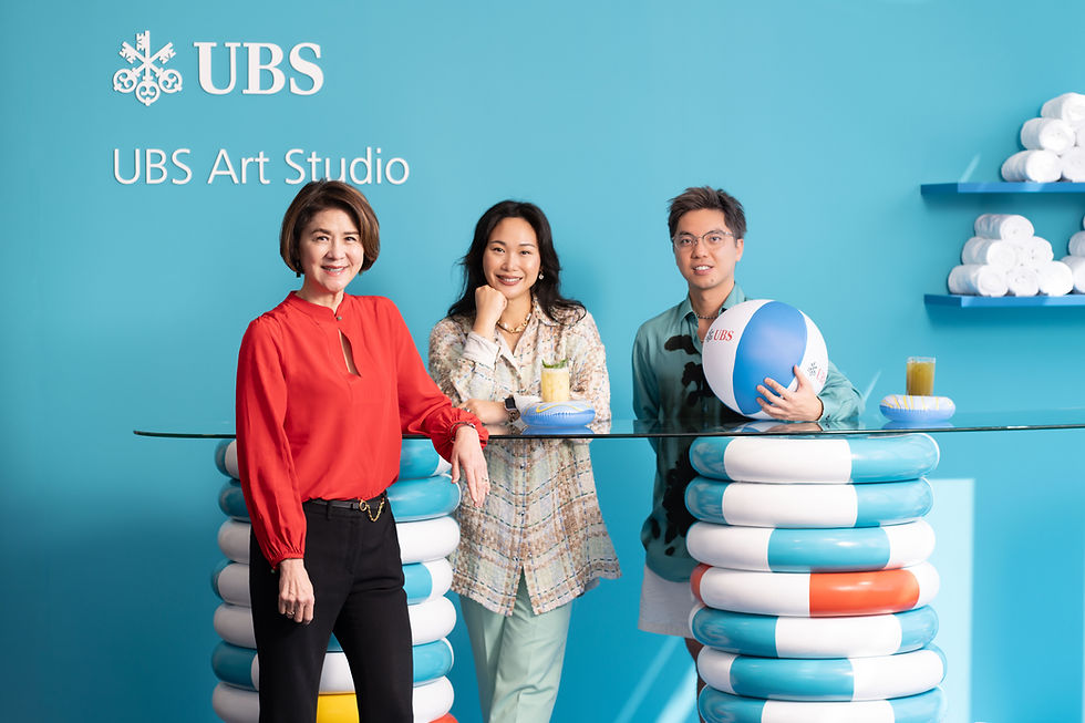 Amy Lo, Chairman, UBS Global Wealth Management Asia, Head and Chief Executive, UBS Hong Kong , Angelle Siyang -Le, Director, Art Basel Hong Kong and Chan Wai Lap, Artist. Courtesy of UBS.