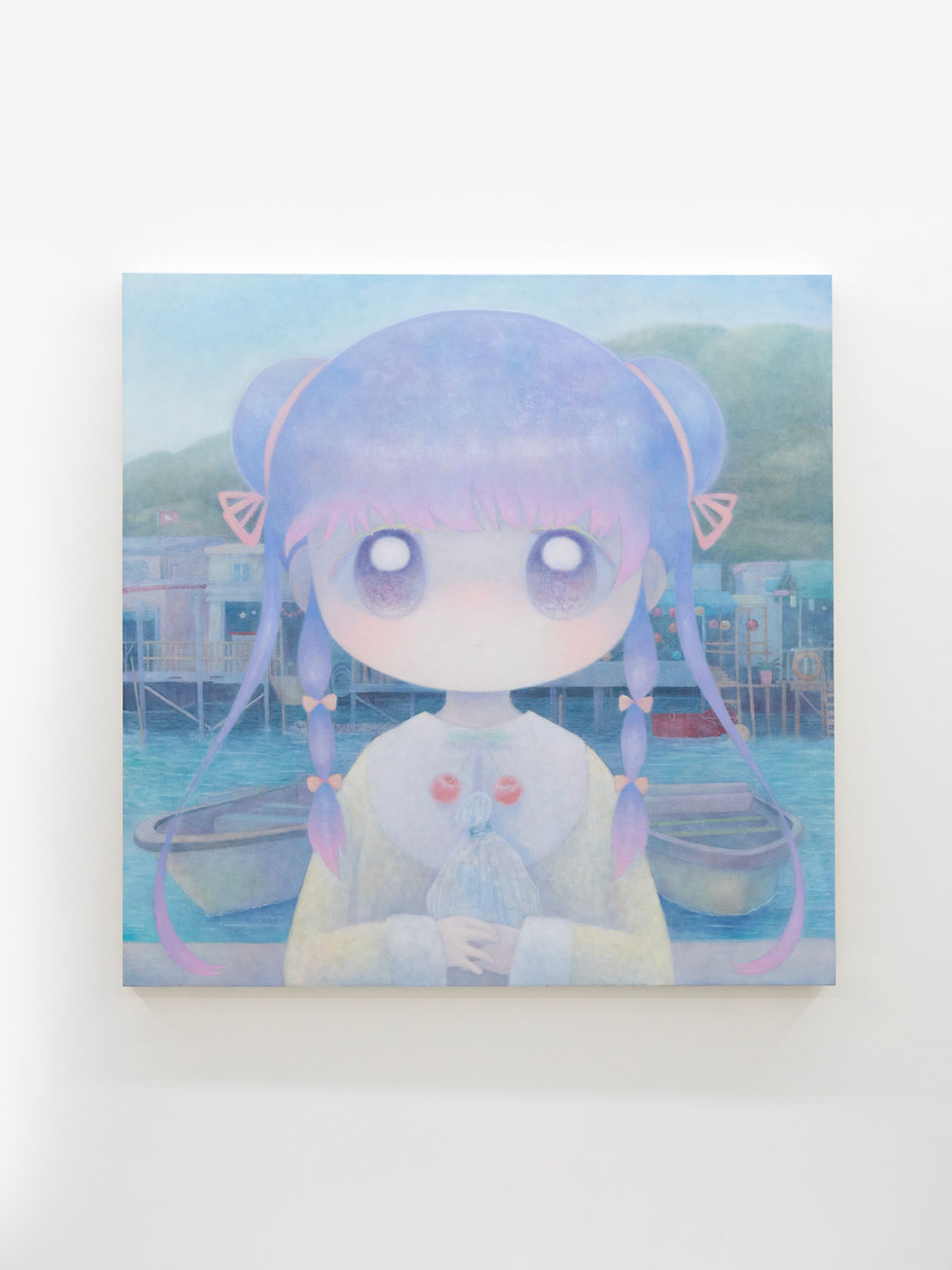 ob A Town of Fish, 2024 Oil, oil pastel, colored pencil on canvas 130.3 × 130.3 cm | 51 5/16 × 51 5/16 inches Unique Current location: Hong Kong ©2024 ob/Kaikai Kiki Co., Ltd. All Rights Reserved.