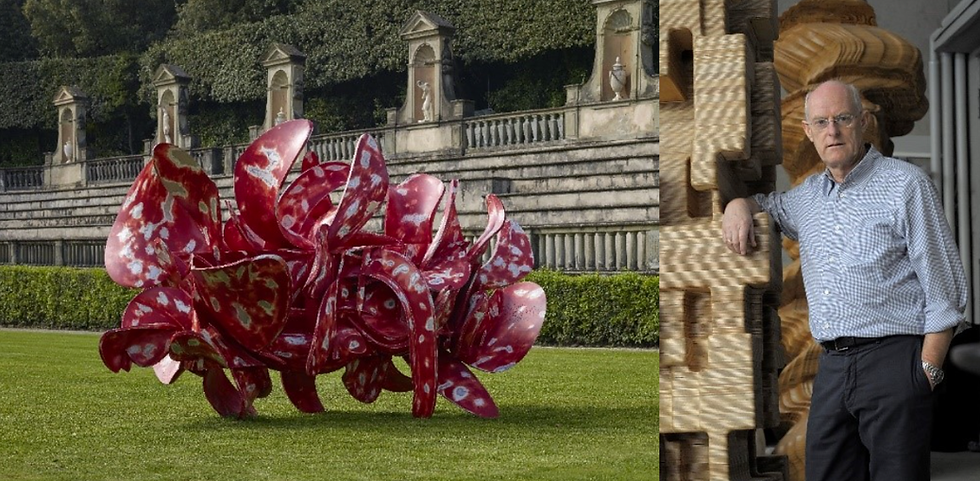 L to R: Tony Cragg, Industrial Nature, 2015; portrait of Tony Cragg