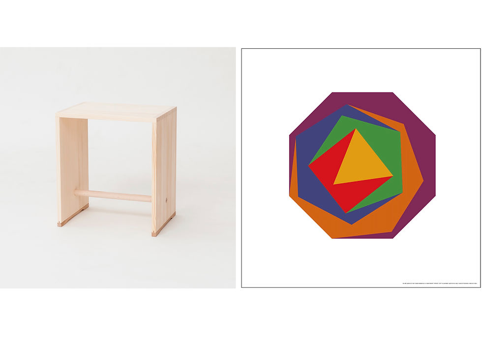 Max Bill, Left: “Ulm Stool/Ulmer Hocker” (In collaboration with Hans Gugelot and Paul Hildinger, Designed in 1954)/Right: “15 variations on a single theme” (1935–1938)