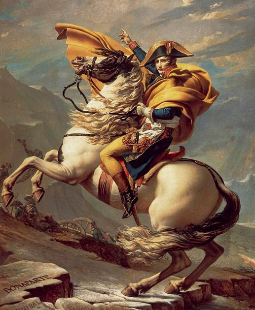 Jacques-Louis David (1748-1825)
Bonaparte franchissant les Alpes au Grand-Saint-Bernard, 1800
peinture à l’huile sur toile, 259 x 221 cm, 1800
Château de Malmaison, Rueil-Malmaison