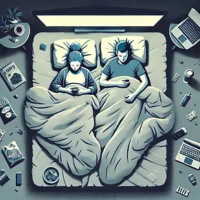 DALL·E 2025-02-12 23.52.04 - A bird's-eye view of a cozy but messy bed with rumpled sheets