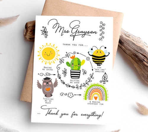 Personalised Teacher Appreciation Thank You Card | The Whistling Wren