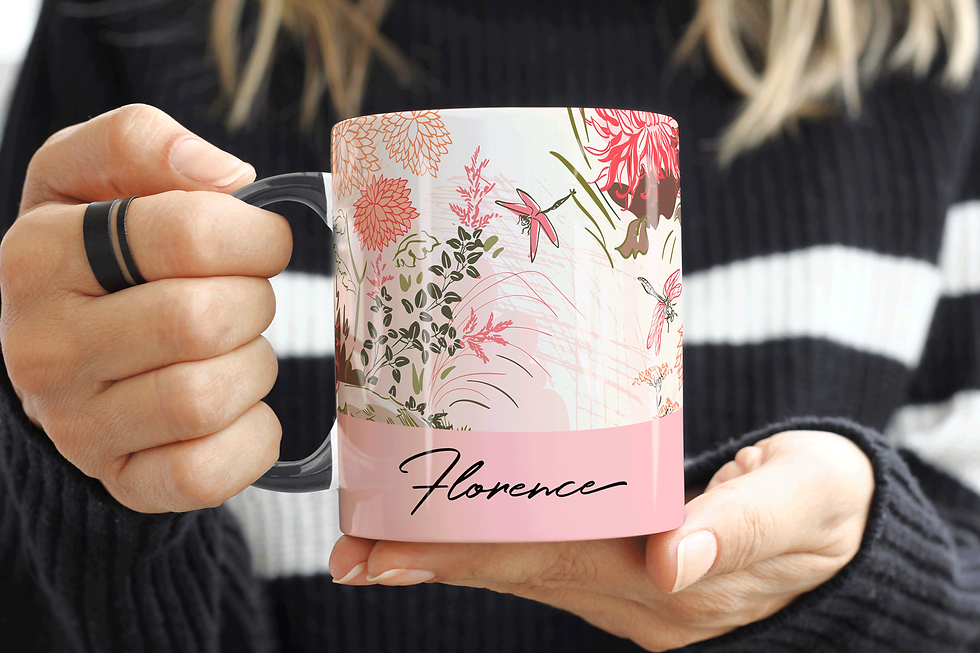 Thumbnail: PINK Personalised DRAGONFLY Name Mug