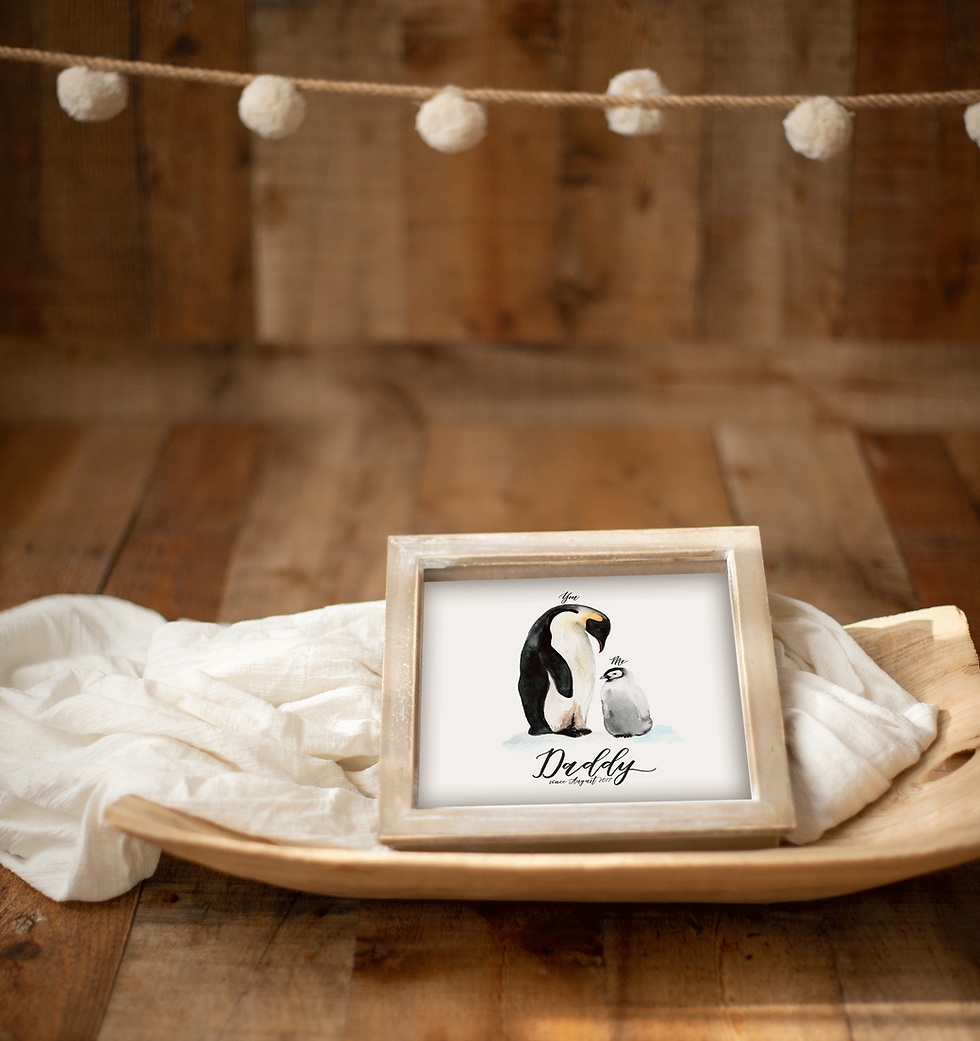 Thumbnail: 9x9" Box Framed Daddy Gift Penguin Picture