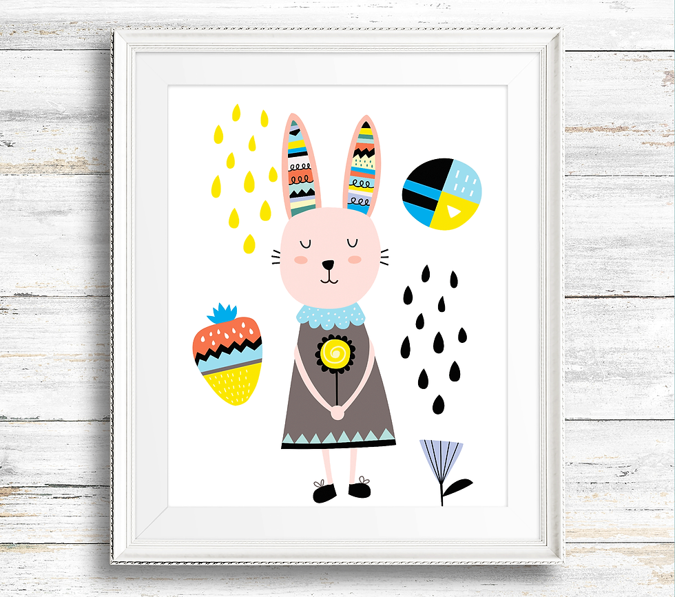 Thumbnail: Set of 3 Scandinavian Animal Prints - Fox, Rabbit & Bird