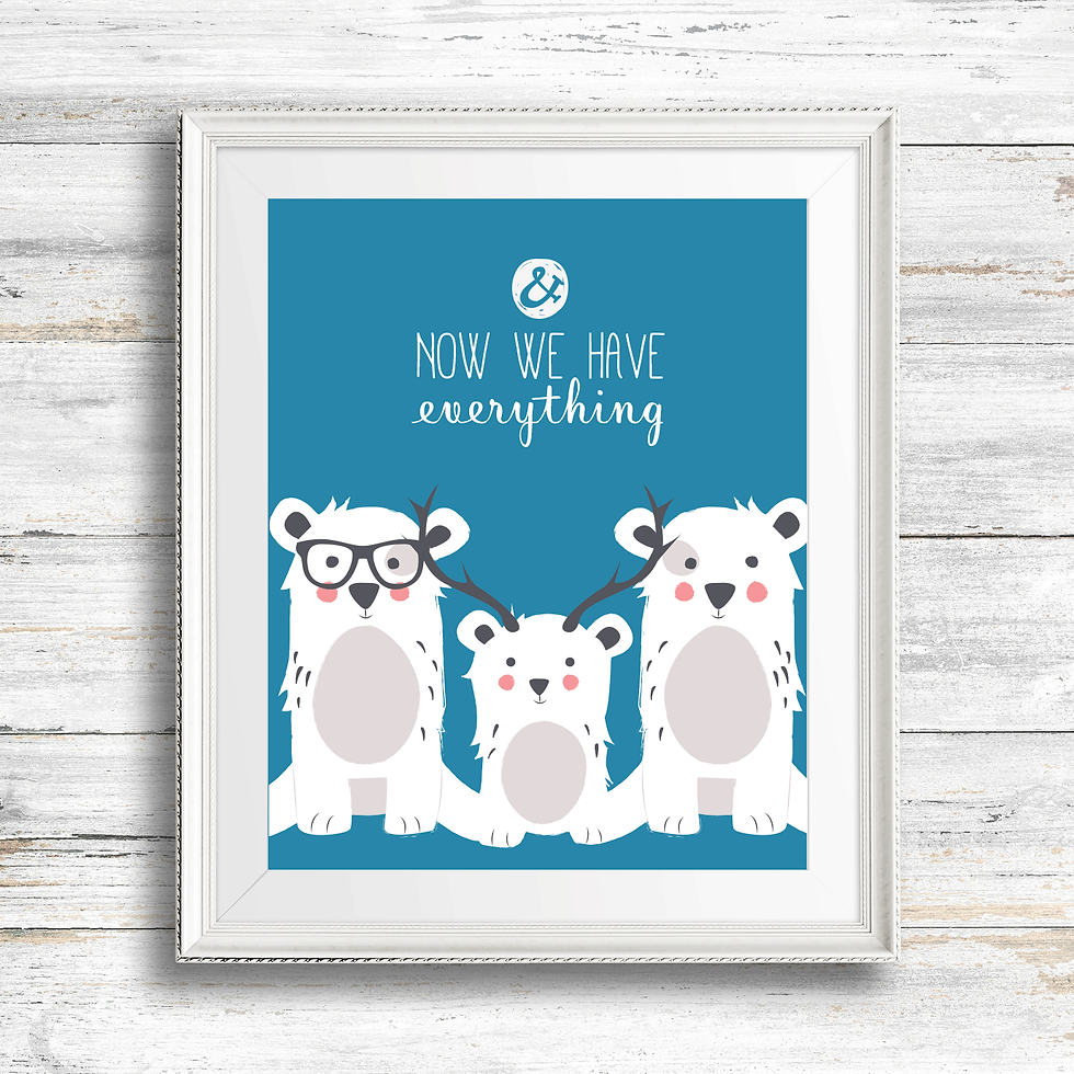 Thumbnail: Set of 3 Turquoise Bear Prints - "First We Had Each Other..."