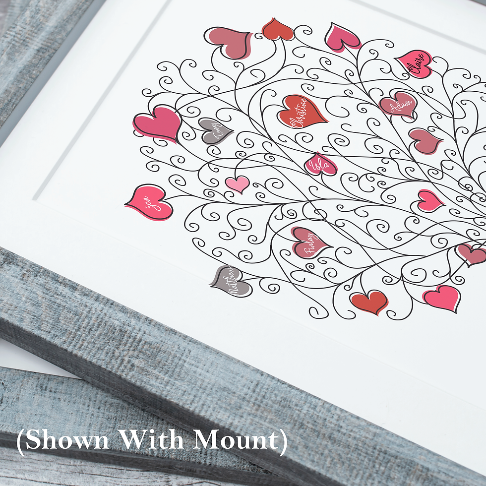Thumbnail: Personalised Illustrated Hearts Family Tree Print - Rose Pink