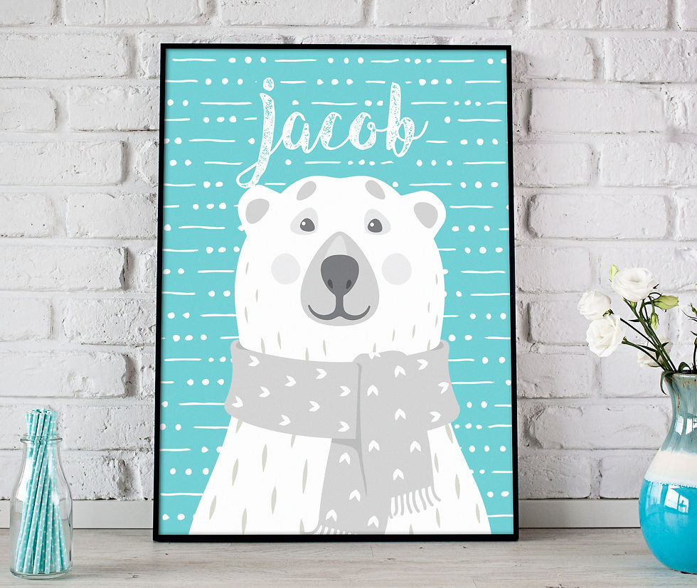 Thumbnail: "Woodland Critters" - Polar Bear Name Print