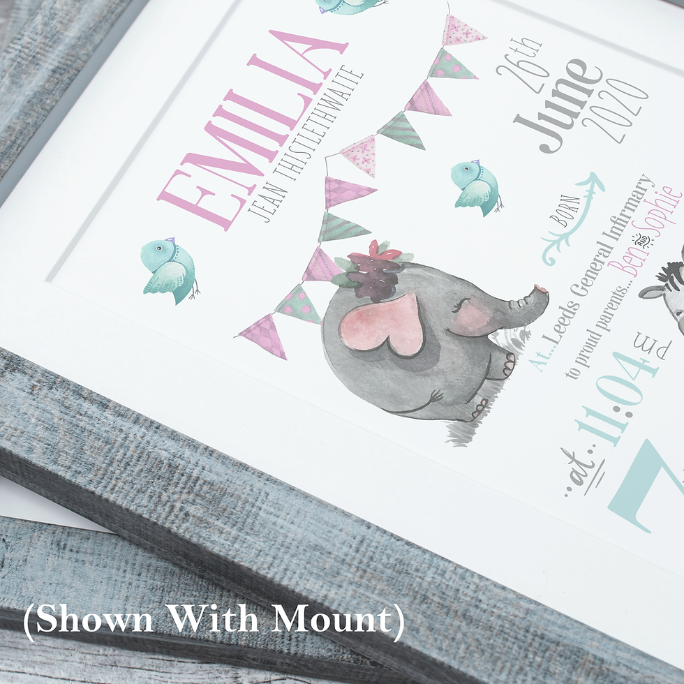 Thumbnail: Personalised Watercolour Safari Birth Print
