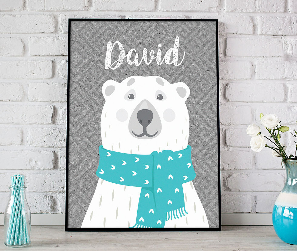 Thumbnail: "Woodland Critters" - Polar Bear Name Print