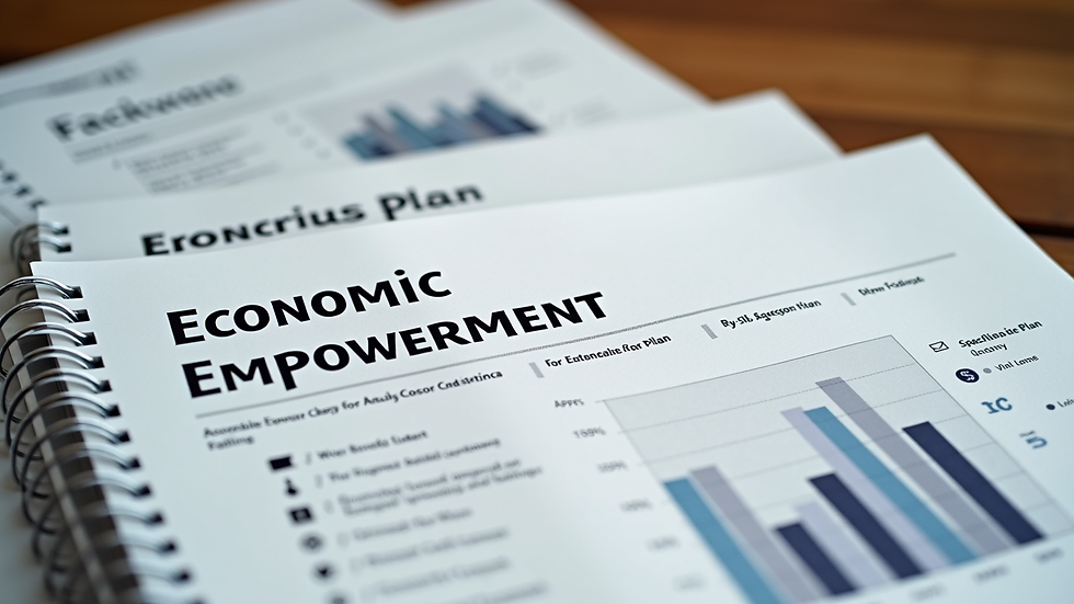 Close-up view of economic empowerment tools including business plan templates