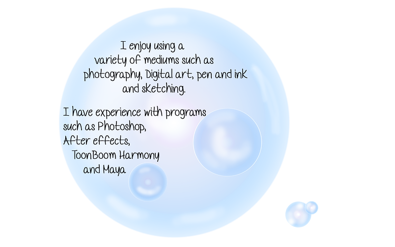 A bubble describing the mediums Ciara Doyle enjoys using