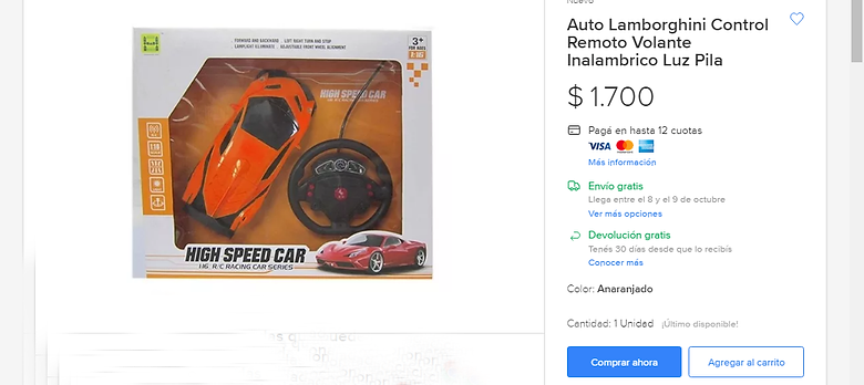 Auto Lamborghini Control Remoto Volante Inalambrico Luz Pila