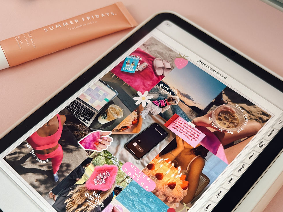 iPad displaying a vision board using photos imported onto the GoodNotes app by Kae Digital Design.