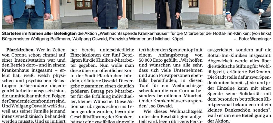 Spendenaktion für Klinik-Mitarbeiter initiiert