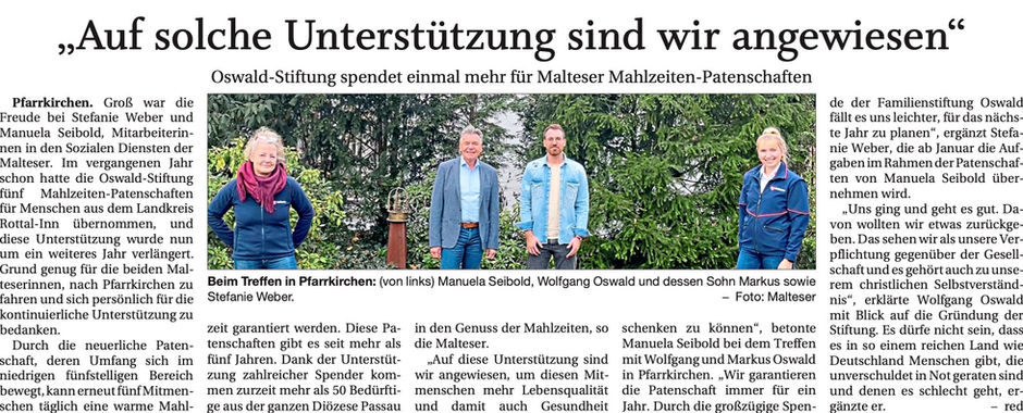 Unterstützung für Malteser Mahlzeiten-Patenschaften verlängert