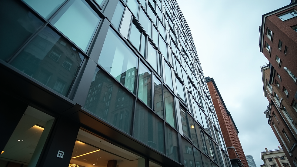 Eye-level view of a modern London office building exterior