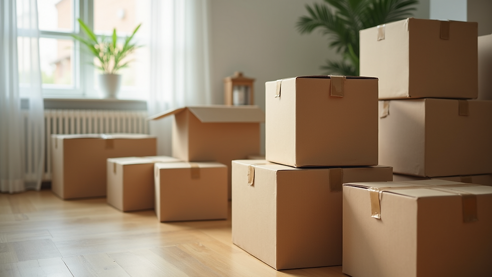 Close-up view of packed boxes ready for moving