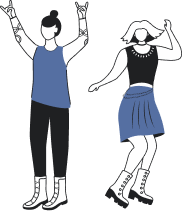 two women cartoons cheering on your music business