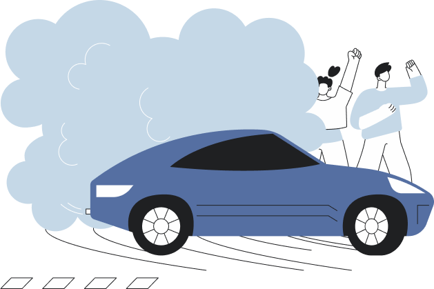 a blue car zooming away from a bad business partnership
