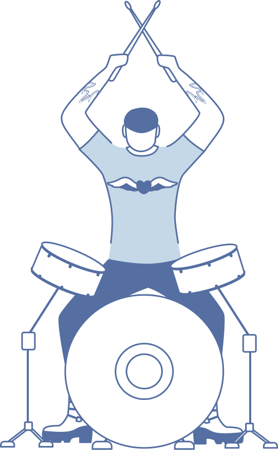 A drummer playing loudly like a noisy music marketplace