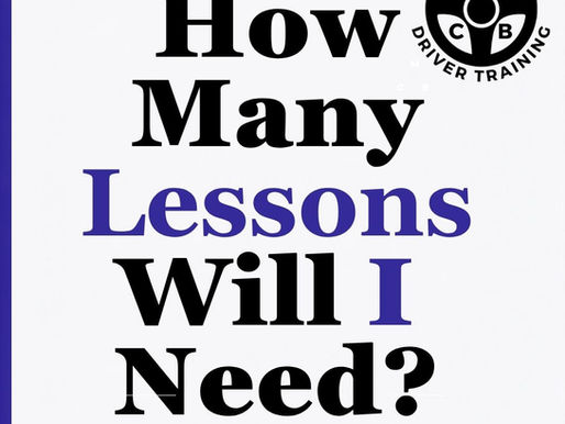 MCB Answers graphic asking "How Many Driving Lessons Will I Need?" featuring MCB Driver Training branding and the message "Building safe, independent drivers".