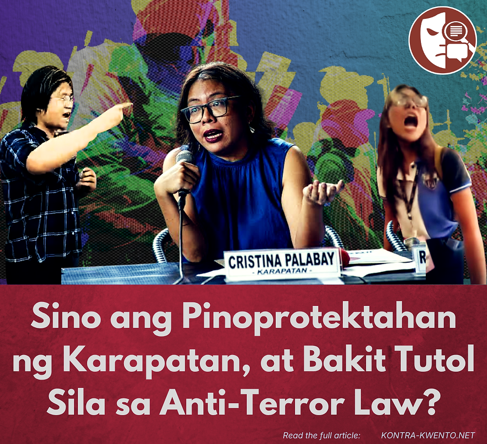 Sino nga ba talaga ang pinoprotektahan ng Karapatan? Ang mas nakararaming mamamayang nais maging ligtas laban sa terorismo, o ang mga indibidwal na nahaharap sa kasong may kaugnayan sa mga grupong iniuugnay sa armadong kilusan?