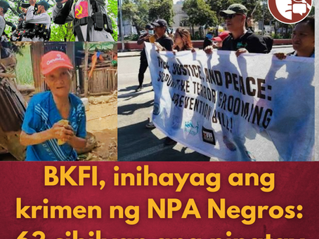 BKFI, inihayag ang krimen ng NPA Negros: 63 sibilyan ang pinatay