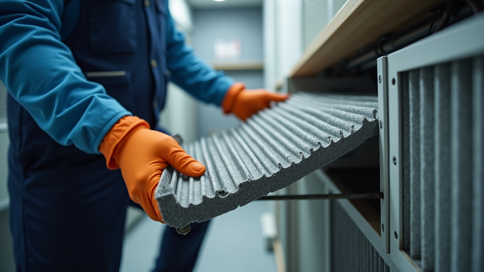Close-up view of a technician replacing an HVAC air filter